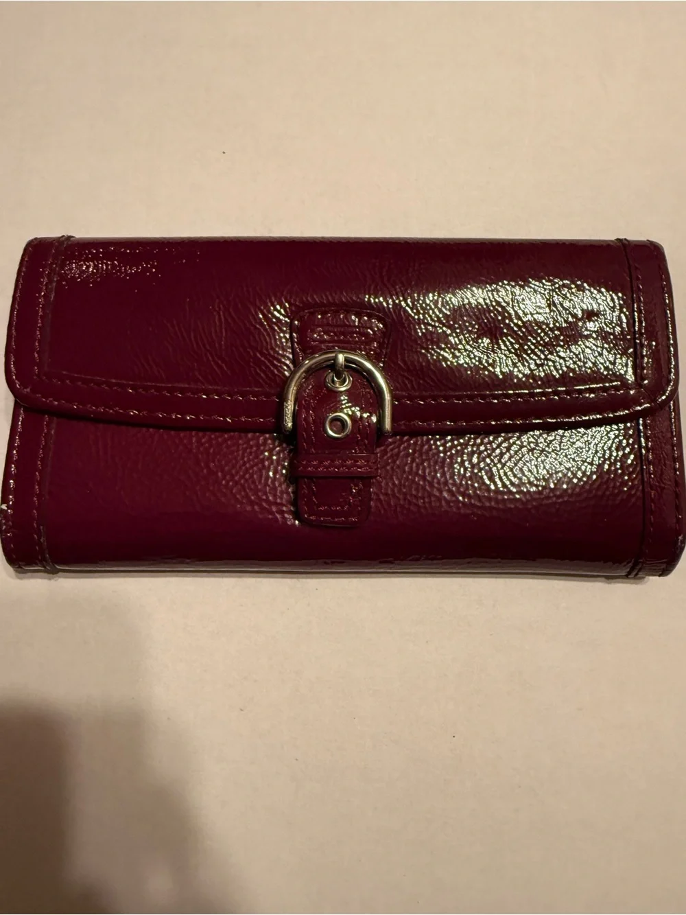 Glossy Plum Leather Clutch Wallet - coach